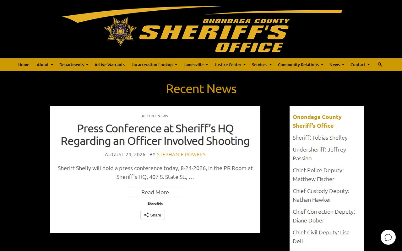 Onondaga County Sheriff recent arrest news and booking record releases